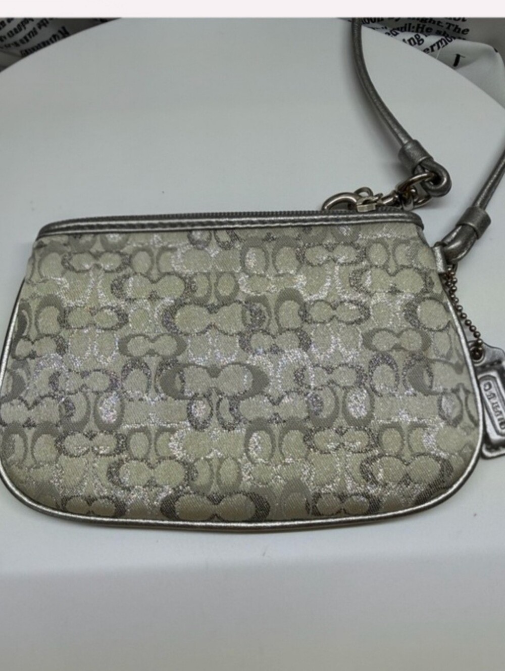 Coach Metallic Silver Signature Wristlet - Picture 2 of 8